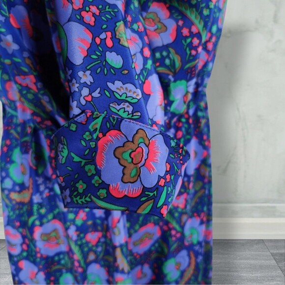 Vintage Floral Print Midi Secretary Dress Size 14 Purple Shirtwaist - Picture 8 of 16
